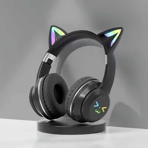 Gradient Cat Ear Foldable Headband Headphones Plug in Card for Daily Listening