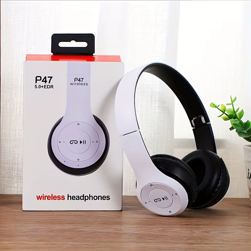 P47 بلوتوث 5.0 سماعة رأس لاسلكية قابلة للطي HIFI ستيريو باس سماعة طفل خوذة هدية مع هيئة التصنيع العسكري USB محول لعبة آيفون