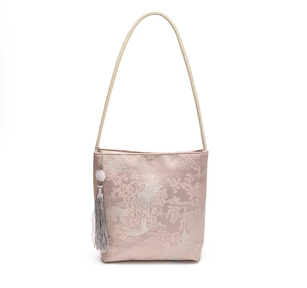 Sac épaule jacquard style chinois rose pâle